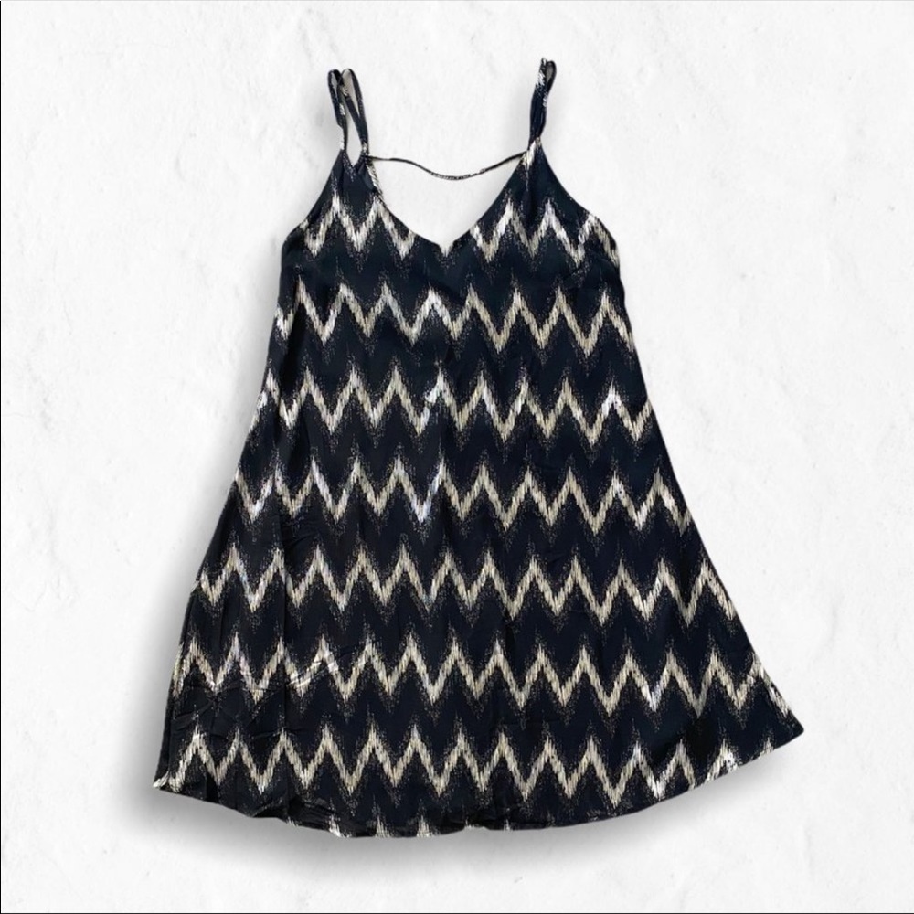 Lush Strappy Metallic Black Swing Mini Dress
